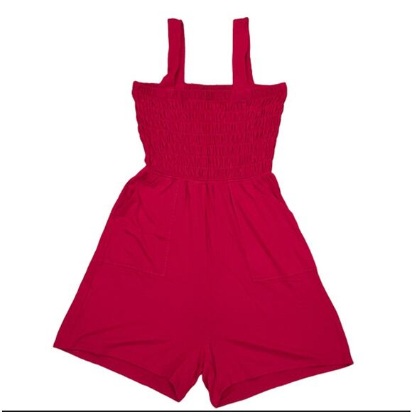 Zenana Red Burgundy Smocked Top Romper With Pockets Size Small - Picture 5 of 5